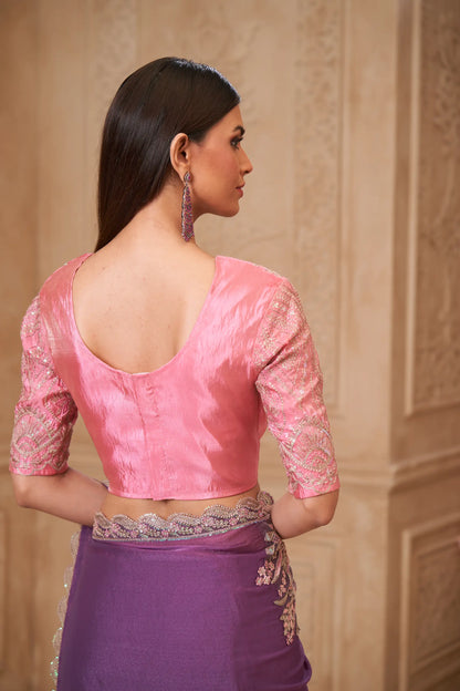 Dusty Purple Sparkle Georgette Embroidery Party Wear Saree