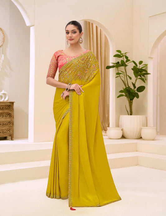 Golden Yellow Georgette Party wear Saree