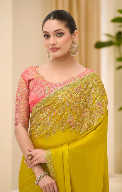 Golden Yellow Georgette Party wear Saree