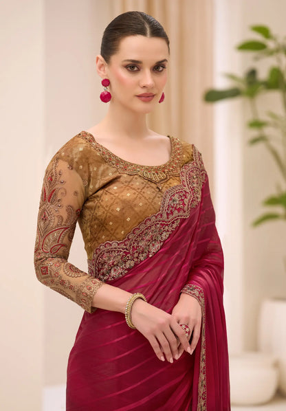 Rose Red Georgette Party wear Saree
