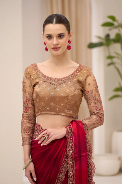 Rose Red Georgette Party wear Saree