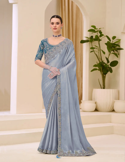 Metalic Silver Georgette Party wear Saree