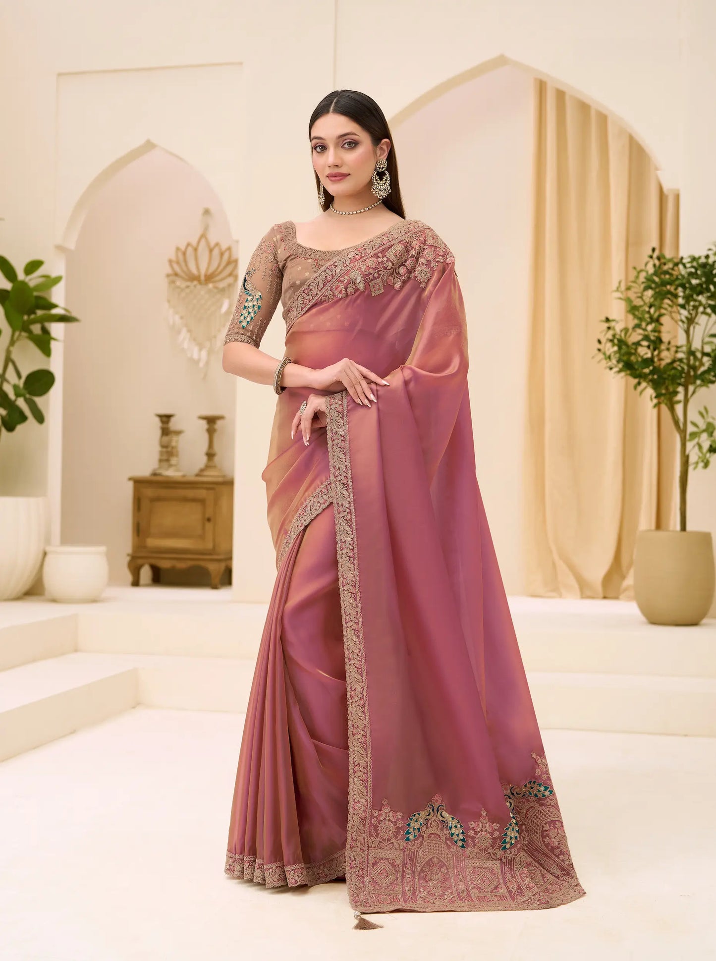 Rose Gold Georgette Party wear Saree
