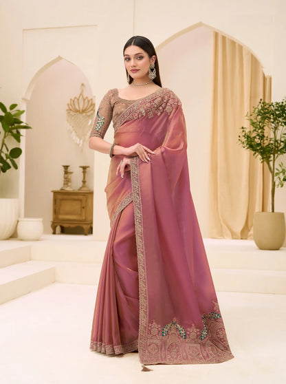 Rose Gold Georgette Party wear Saree