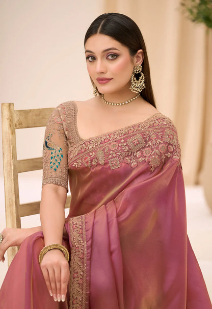 Rose Gold Georgette Party wear Saree