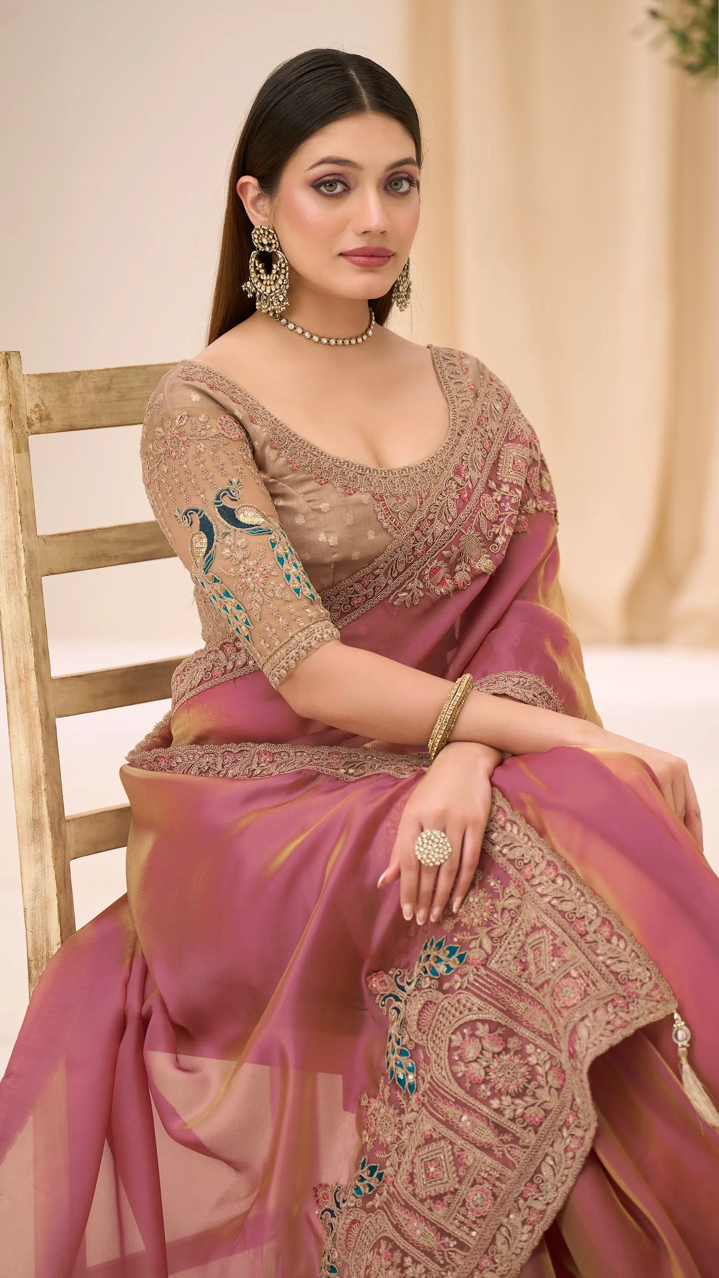 Rose Gold Georgette Party wear Saree