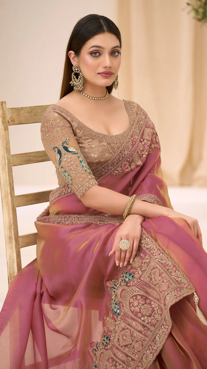 Rose Gold Georgette Party wear Saree