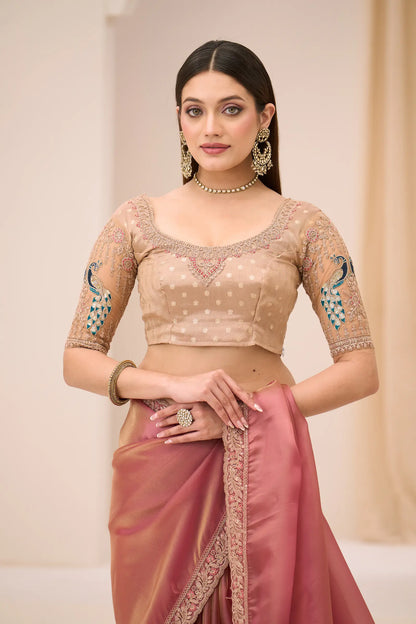 Rose Gold Georgette Party wear Saree
