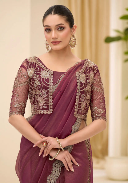 Copper Rust Georgette Party wear Saree