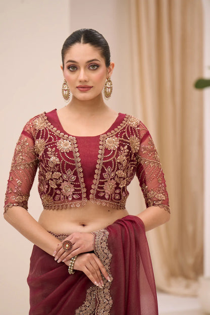 Copper Rust Georgette Party wear Saree