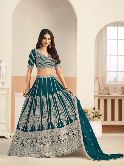 Deep Teal Georgette Embroidery Lehenga Choli