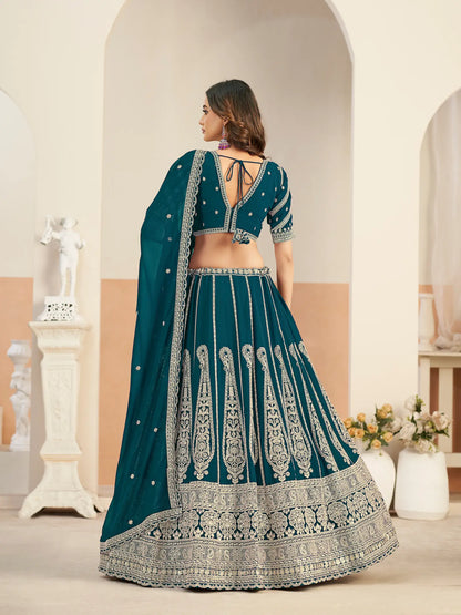 Deep Teal Georgette Embroidery Lehenga Choli