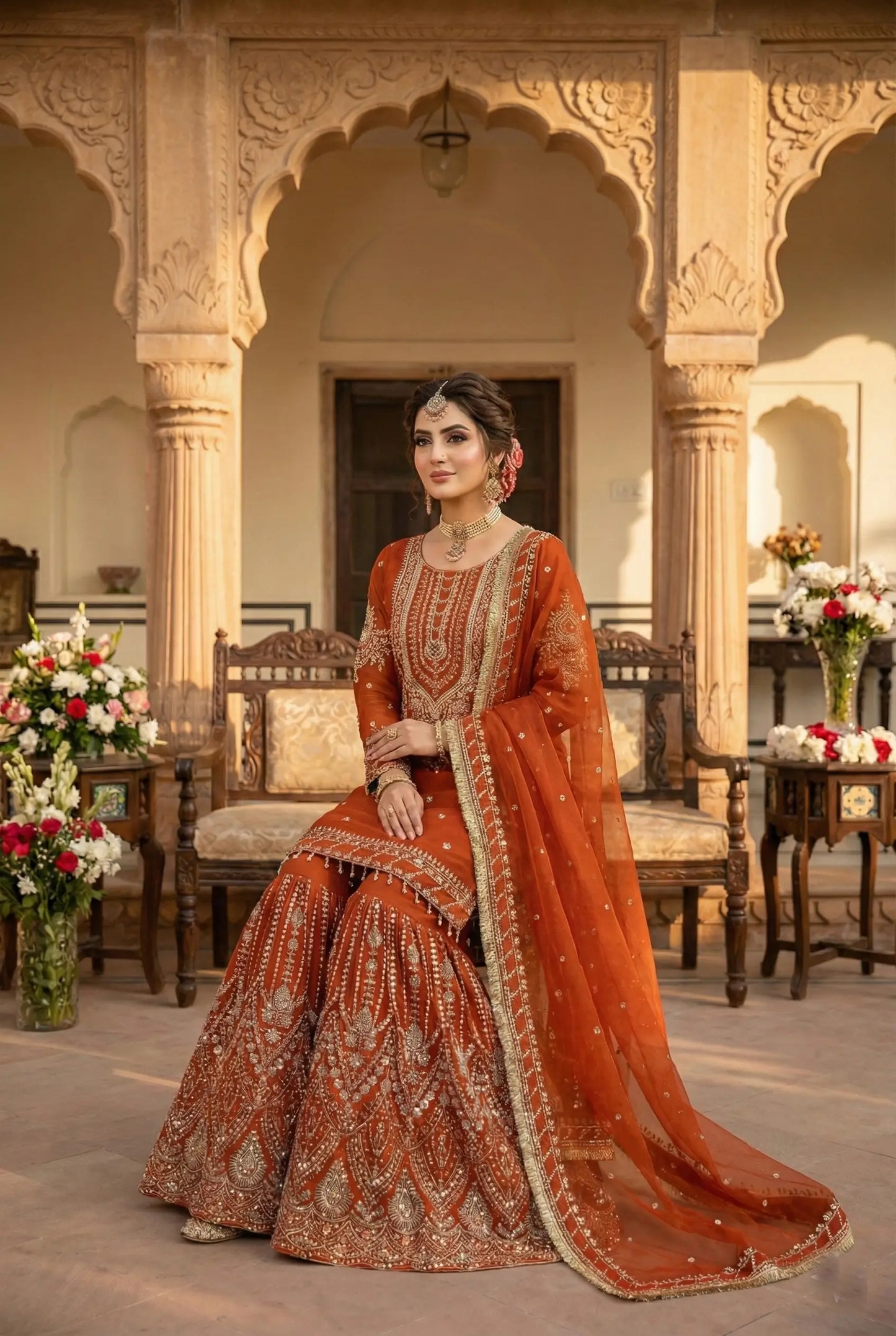 Orange georgette Embroidery Salwar Suit