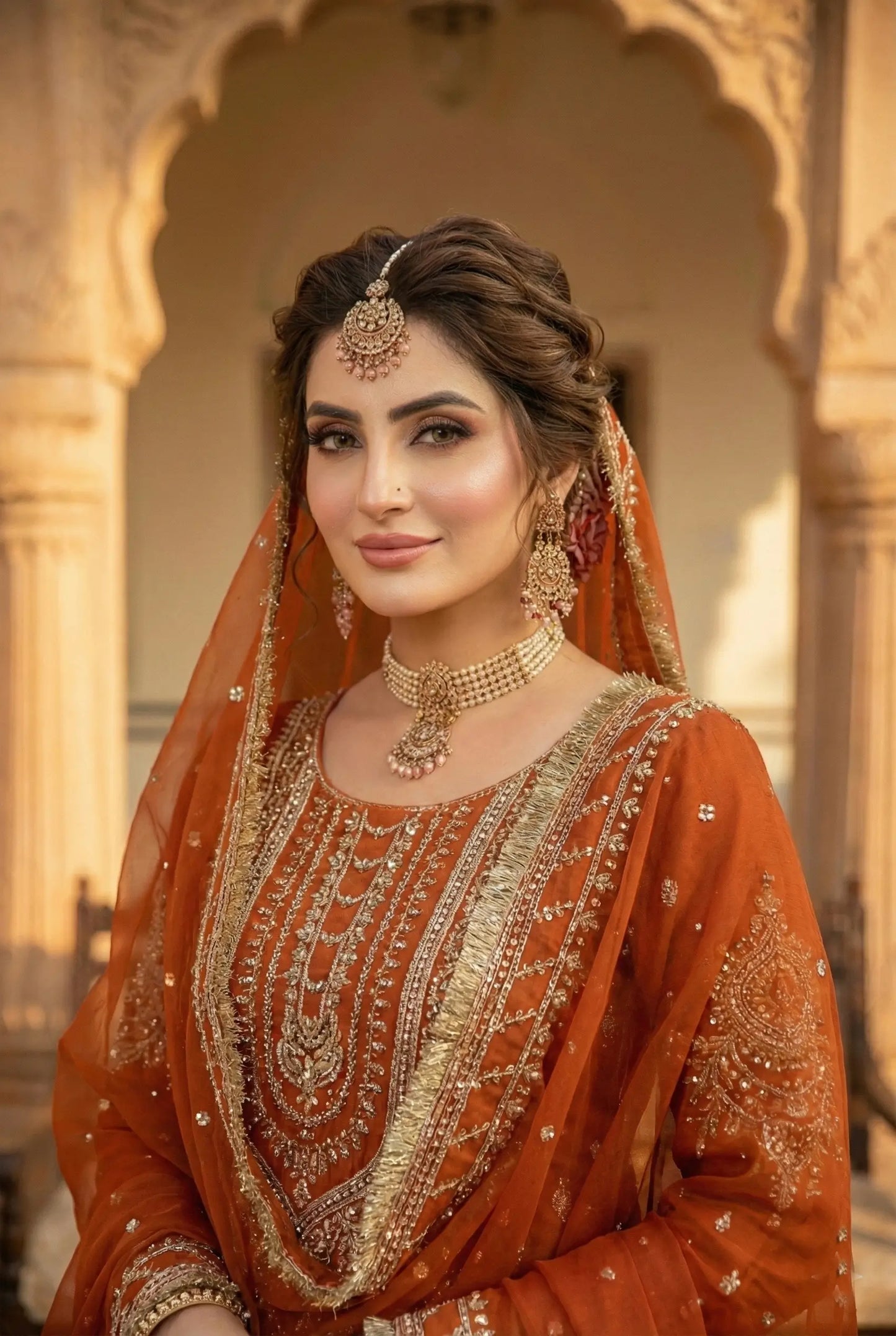 Orange georgette Embroidery Salwar Suit