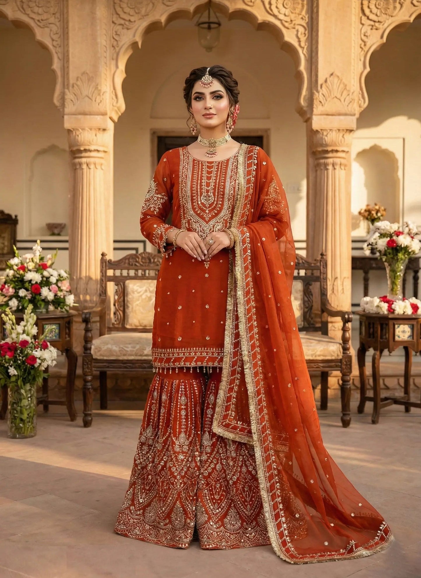 Orange georgette Embroidery Salwar Suit