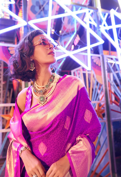 Pink Handloom Weaving Silk Saree With Handwoven Art