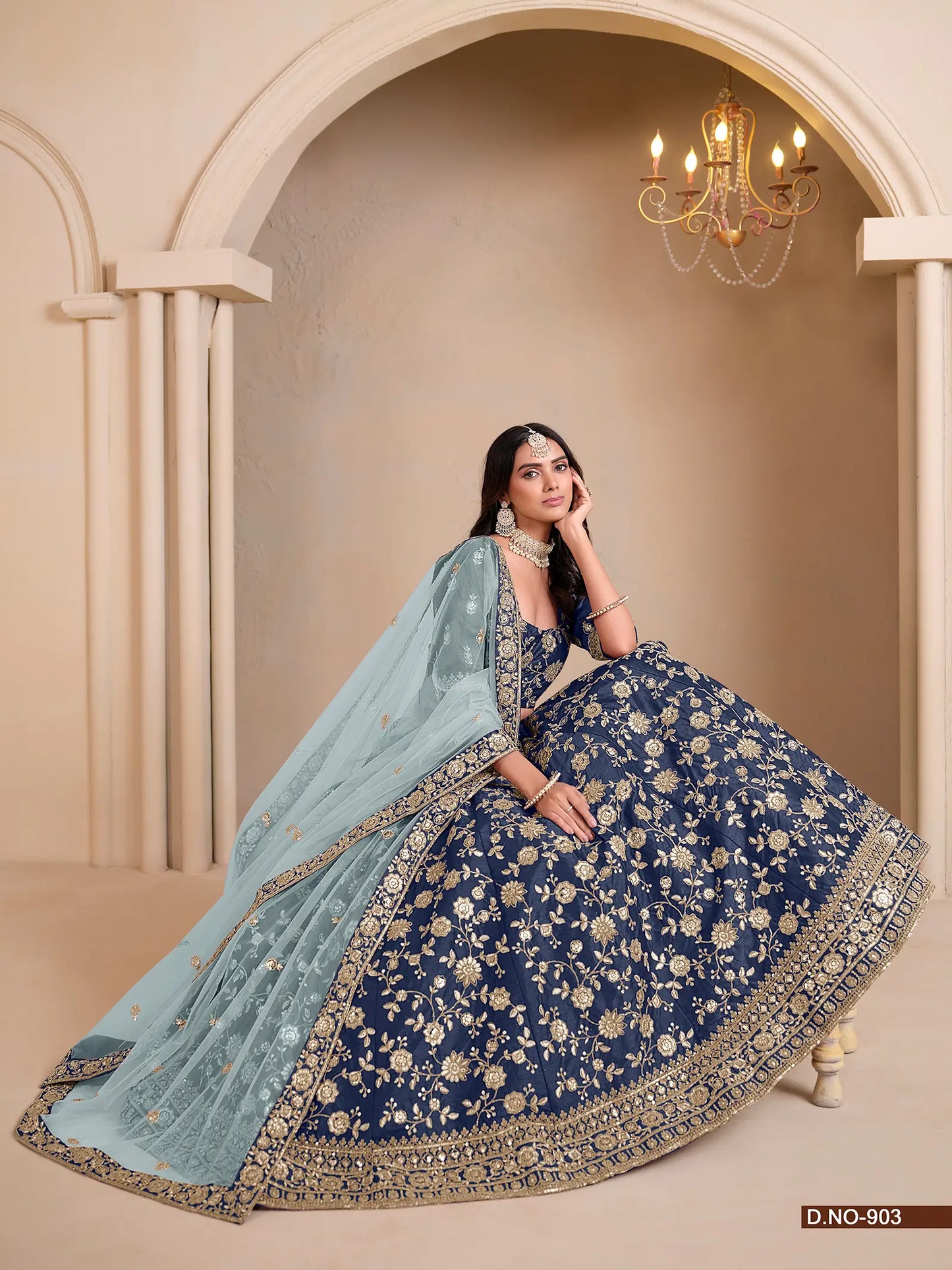 Dark Blue Designer Art Silk Lehenga Choli With Thread And Sequins Work