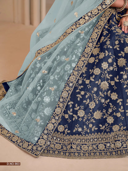 Dark Blue Designer Art Silk Lehenga Choli With Thread And Sequins Work