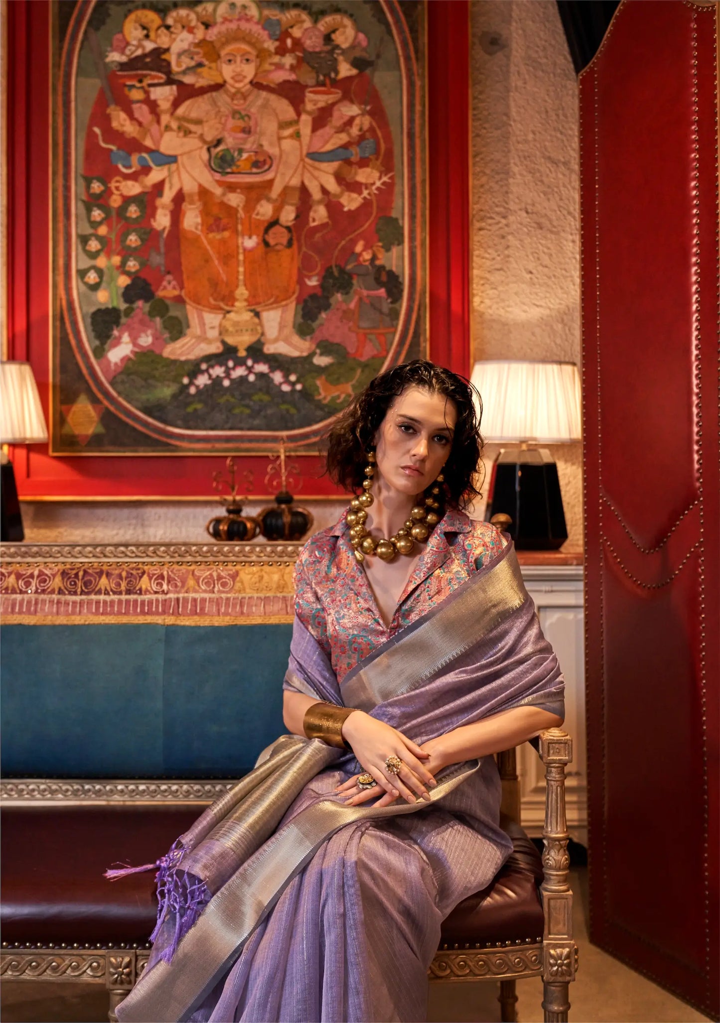 Lavender Chiffon Handloom Weaving Silk Saree