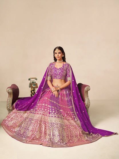 Purple-Pink Embroidered Lehenga Choli