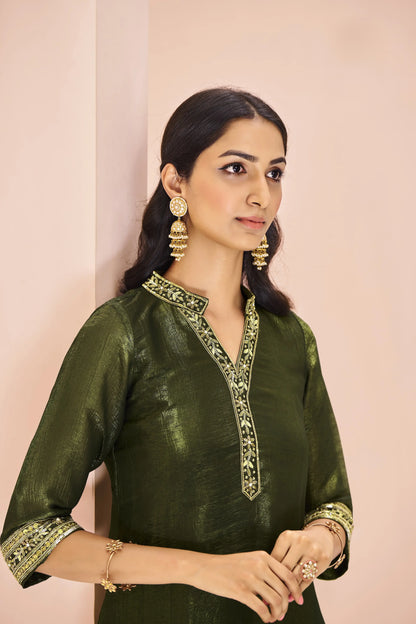 Olive Green Organza Salwar Suit