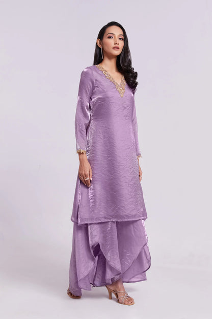 Lilac Purple Pure Organza Salwar Suit With Handwork