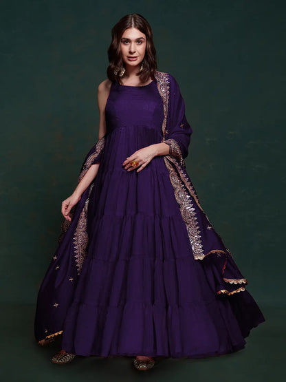 Purple Silk Gown With Dupatta