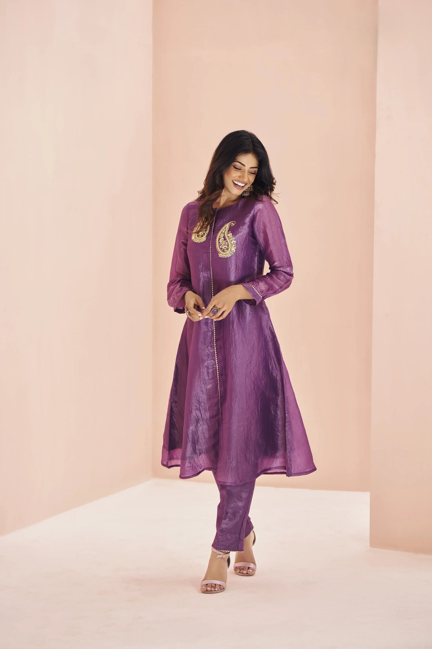 Purple Organza Salwar Suit With Handwork