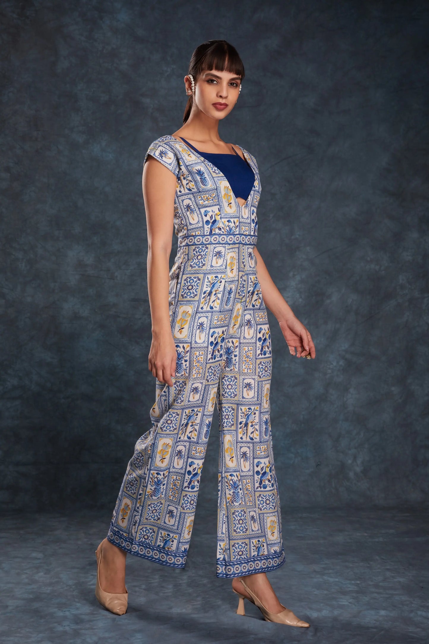 Navy Blue Printed Linen Co-ord Set