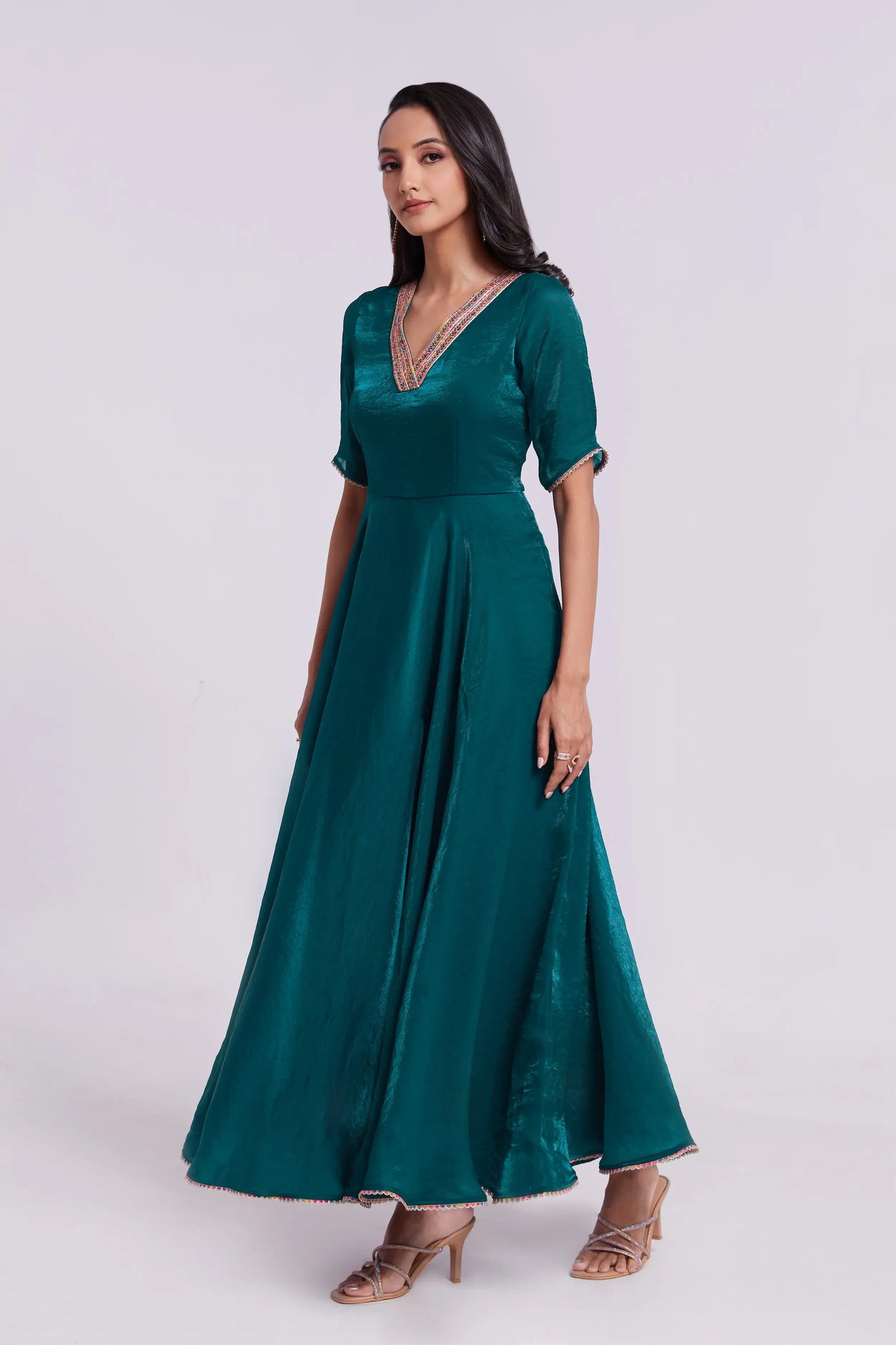 Peacock Blue Pure Organza Gown