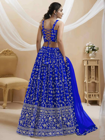 Royal Blue Georgette Lehenga With Sequins And Zari Embroidery Work