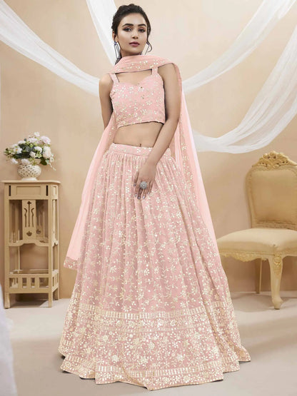 Light Pink Georgette Lehenga With Sequins And Zari Embroidery Work