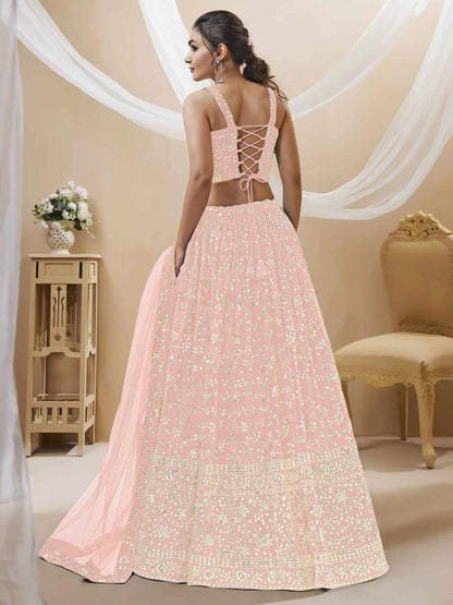 Light Pink Georgette Lehenga With Sequins And Zari Embroidery Work