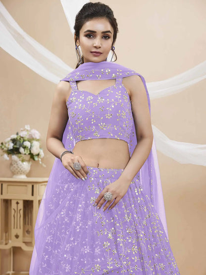 Lavender Georgette Lehenga With Sequins And Zari Embroidery Work