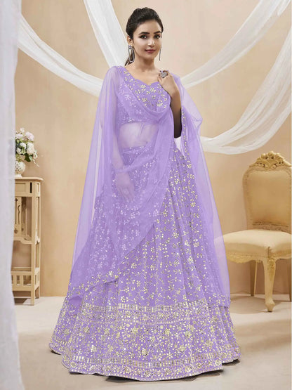 Lavender Georgette Lehenga With Sequins And Zari Embroidery Work