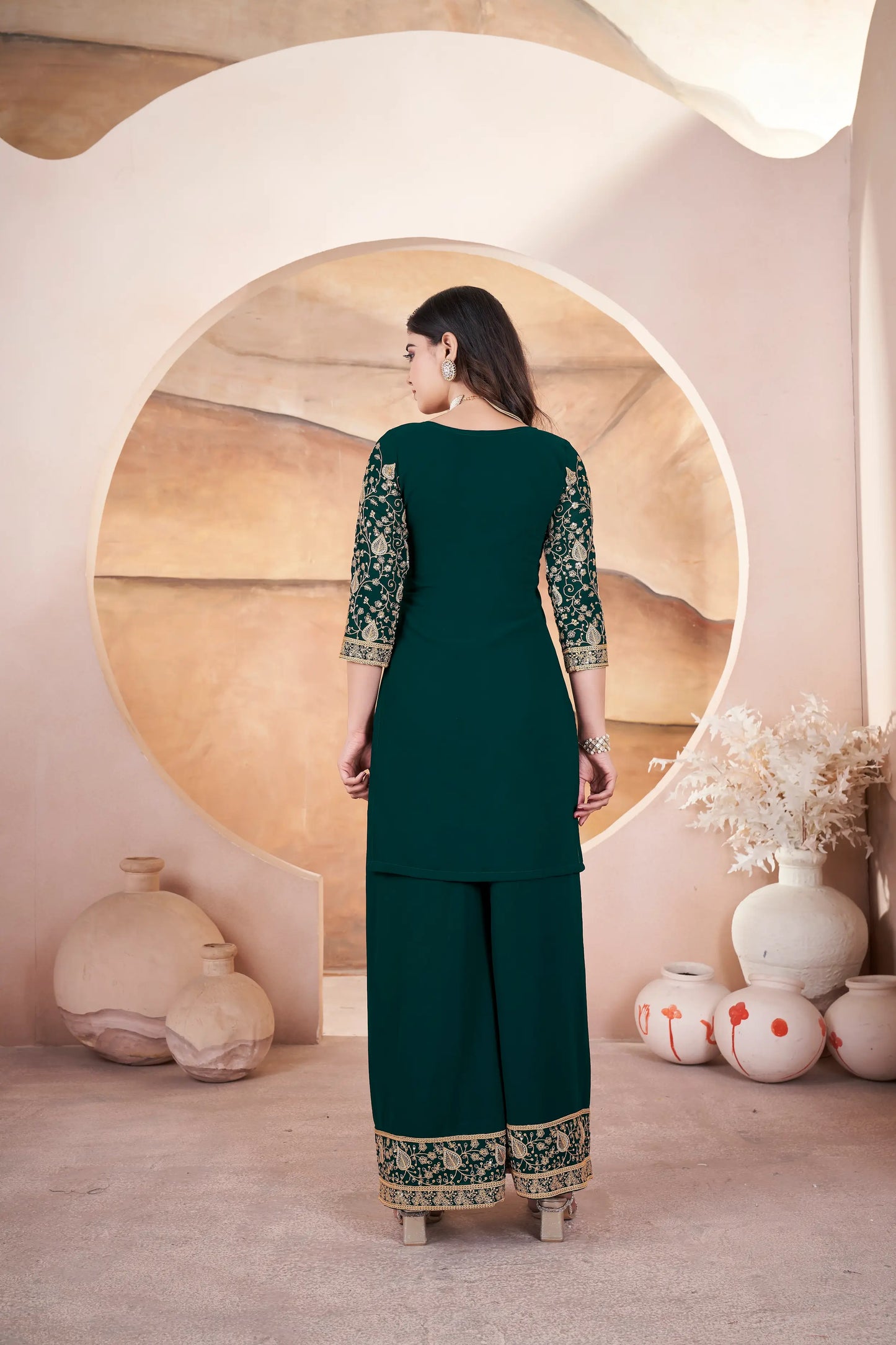 Green Embroidery Sequins Gown