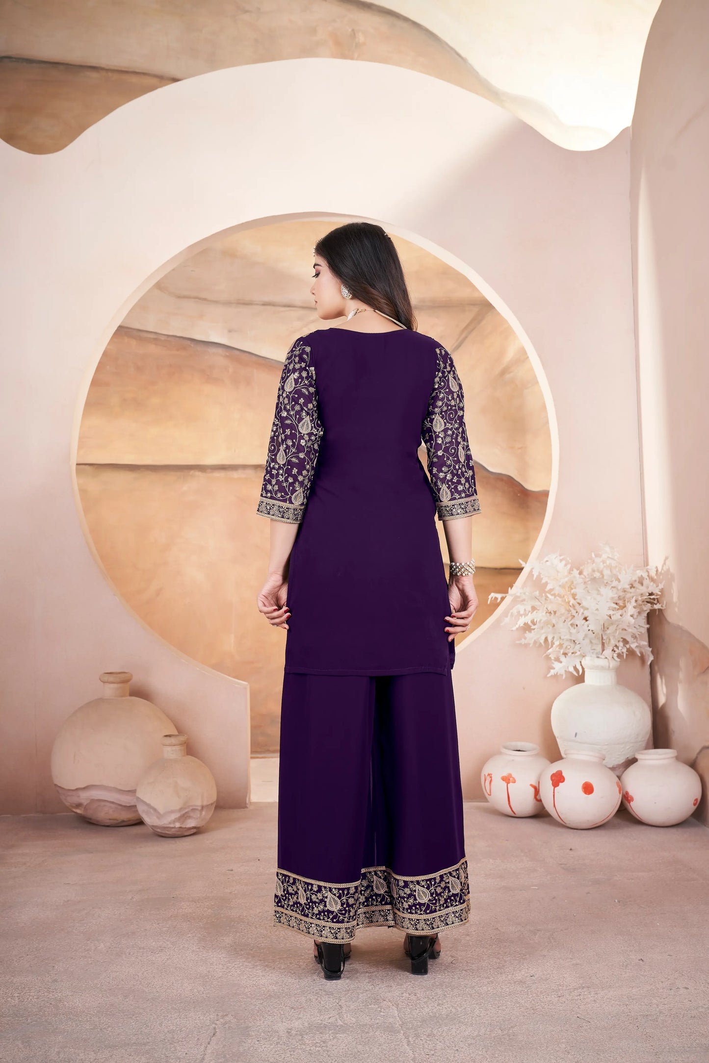 Purple Embroidery Sequins Gown