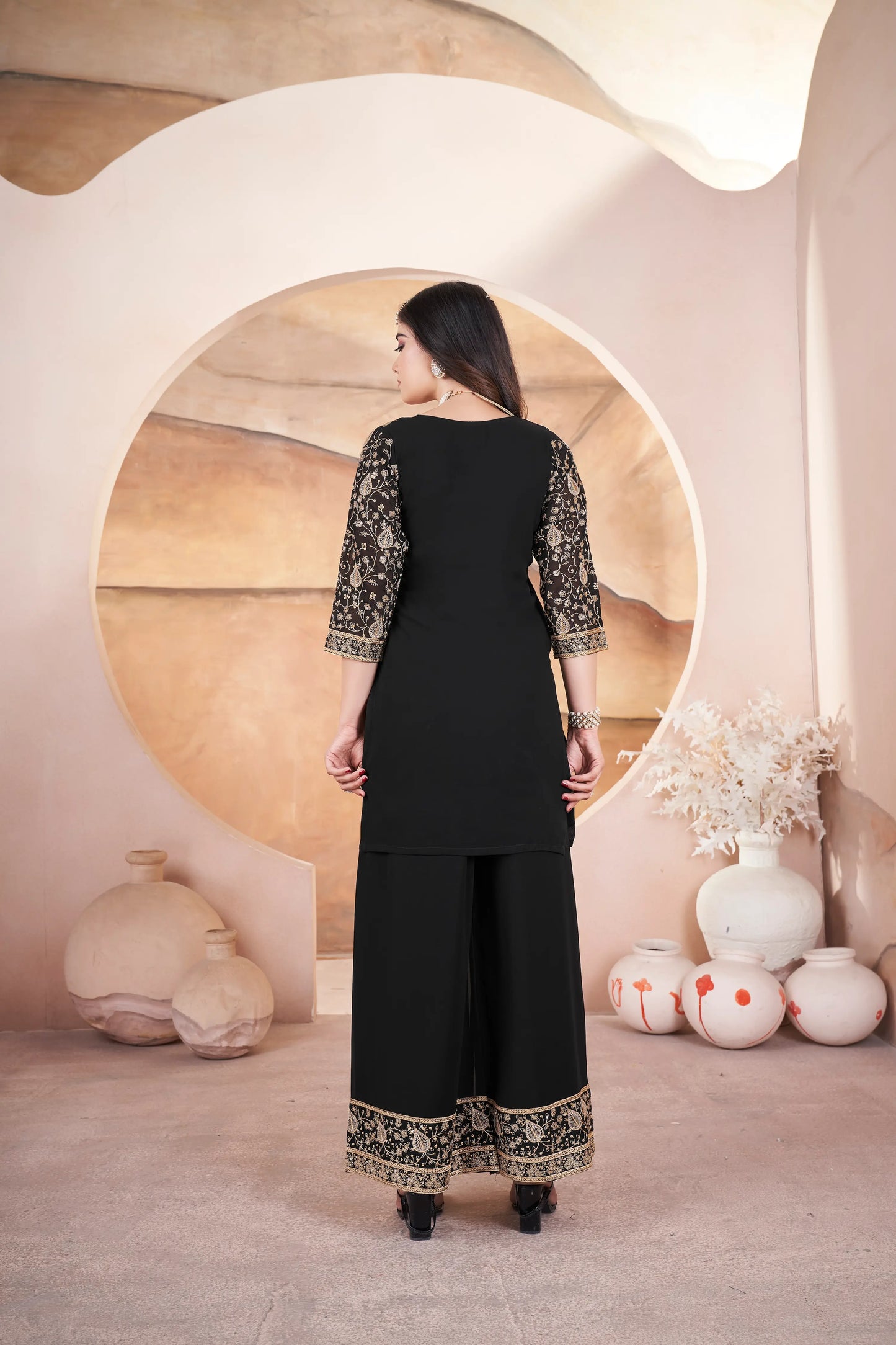 Black Embroidery Sequins Gown