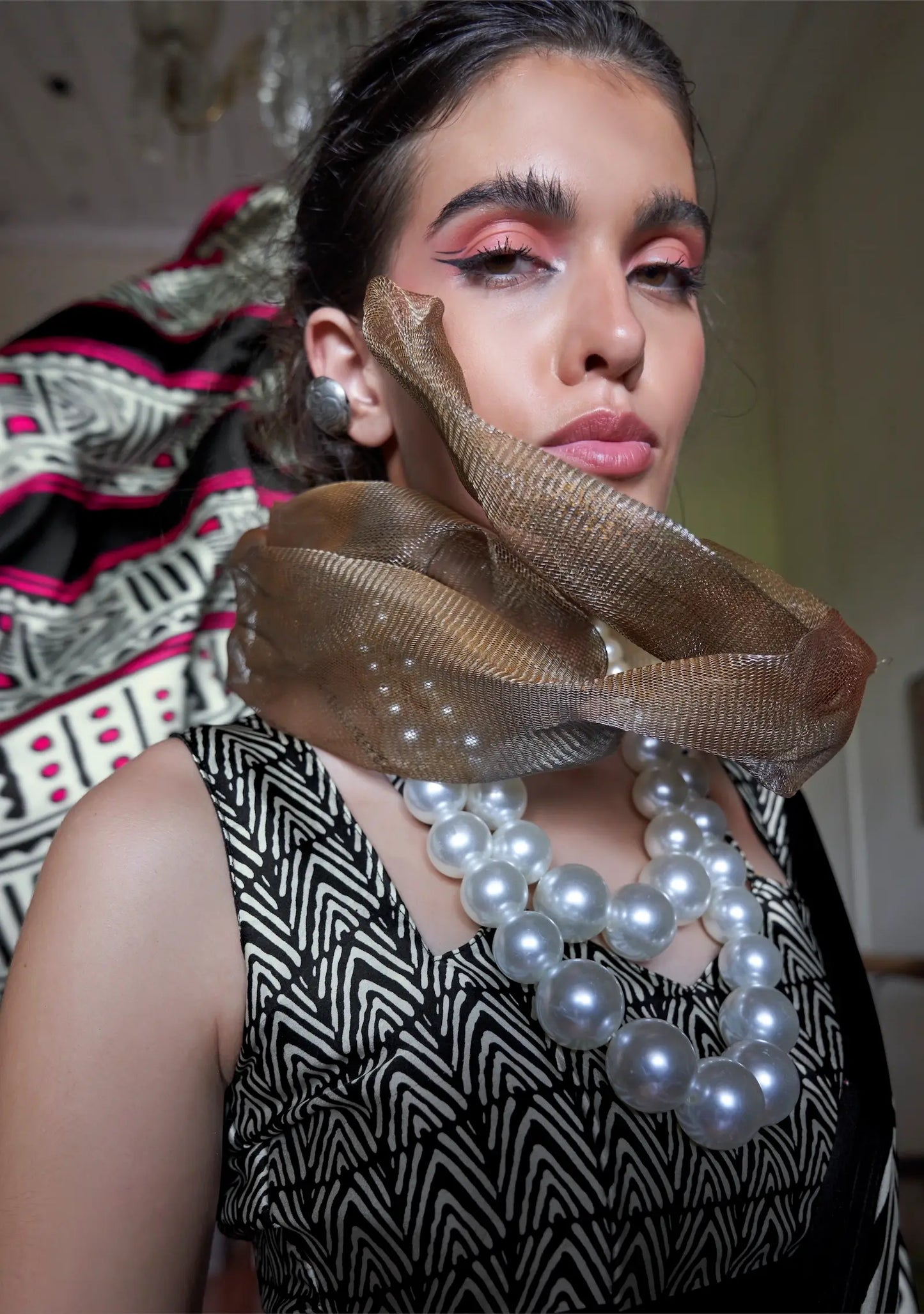 Black-White Satin Geometric Print Saree