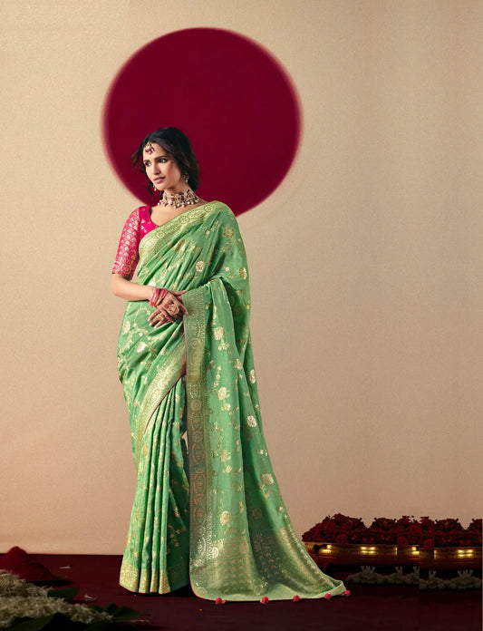 Pastel Green Viscose Zari Weaving Saree