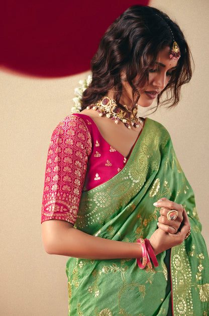Pastel Green Viscose Zari Weaving Saree