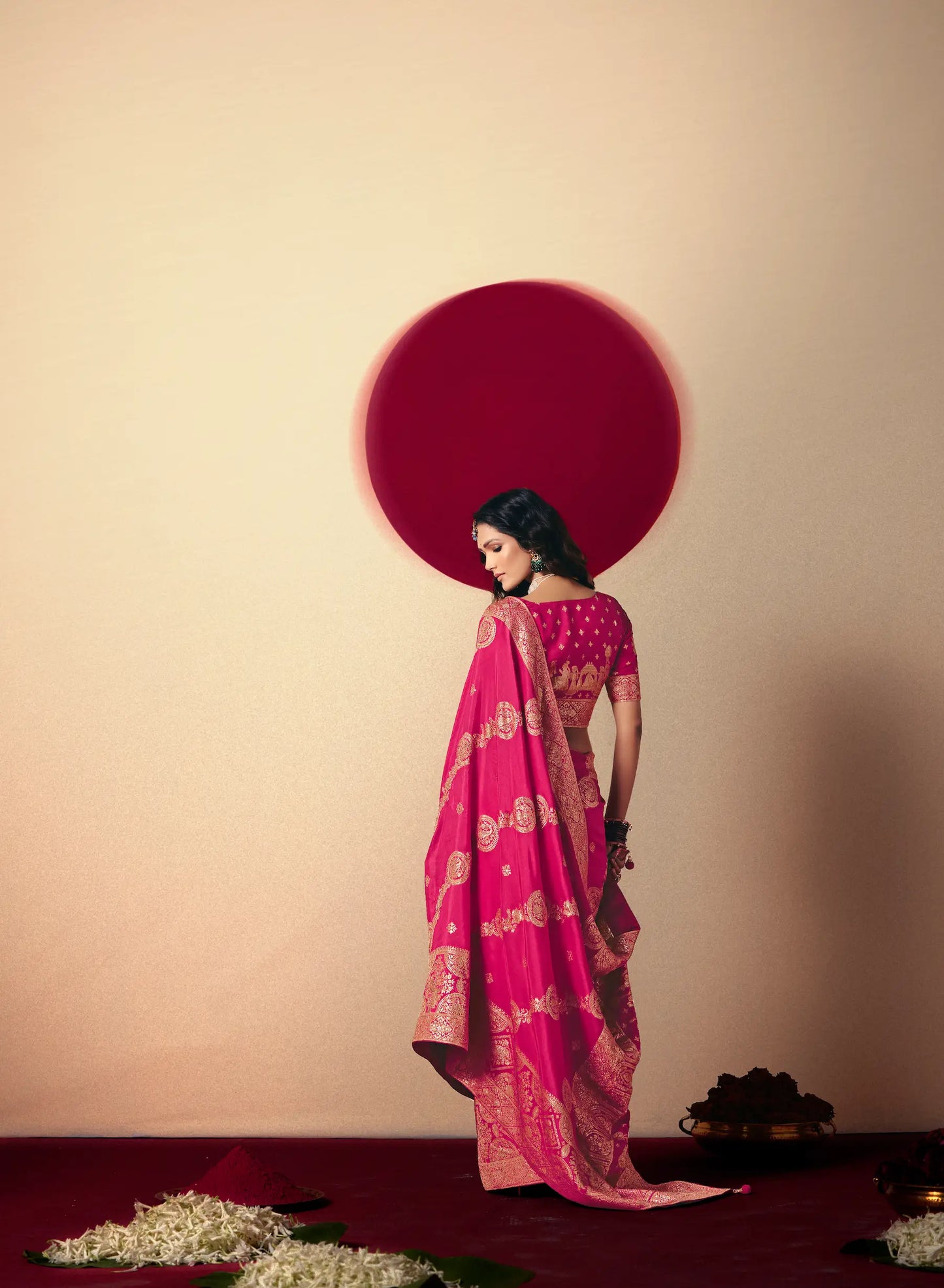 Pinkish Red Viscose Zari Weaving Saree