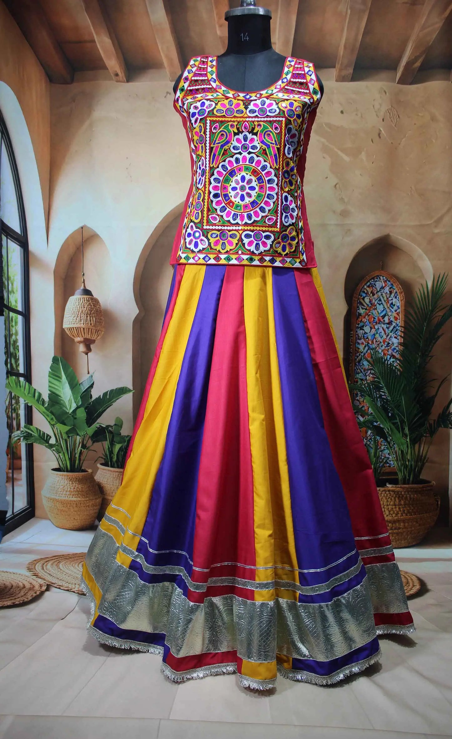 Multi Color Navratri Lehenga Choli With Kuchi Work