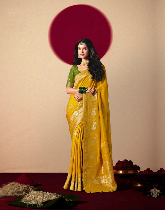 Mustard Viscose Zari Weaving Saree