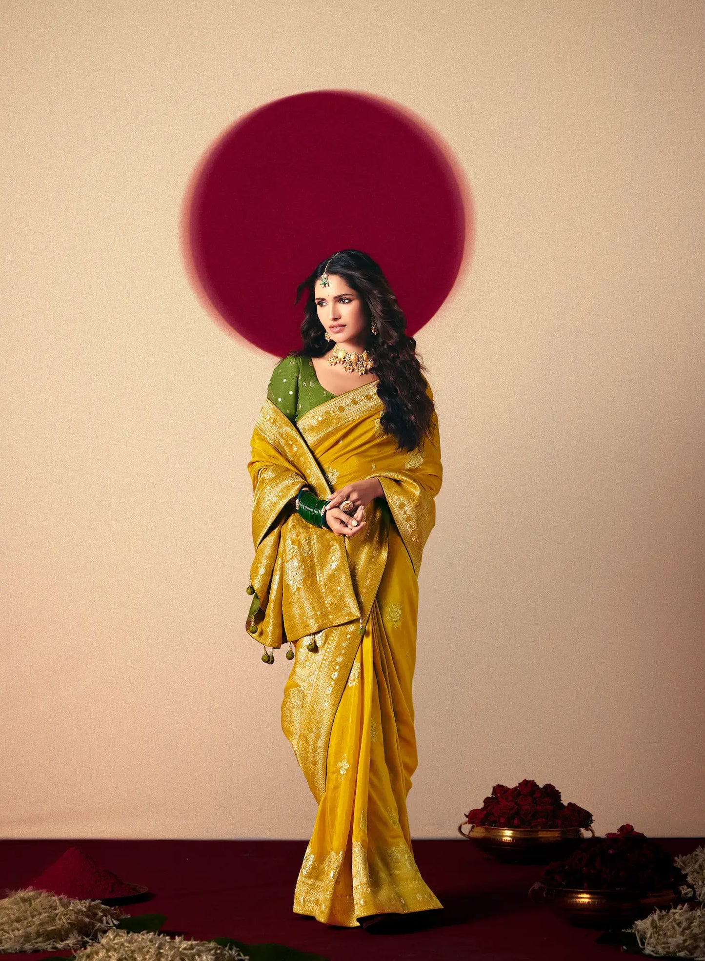 Mustard Viscose Zari Weaving Saree