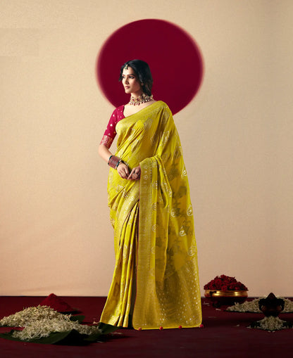 Fuel Yellow Viscose Zari Weaving Saree