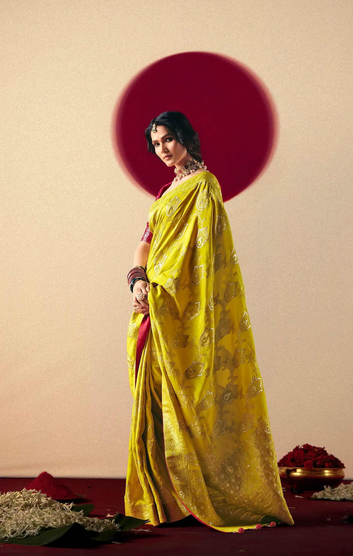 Fuel Yellow Viscose Zari Weaving Saree