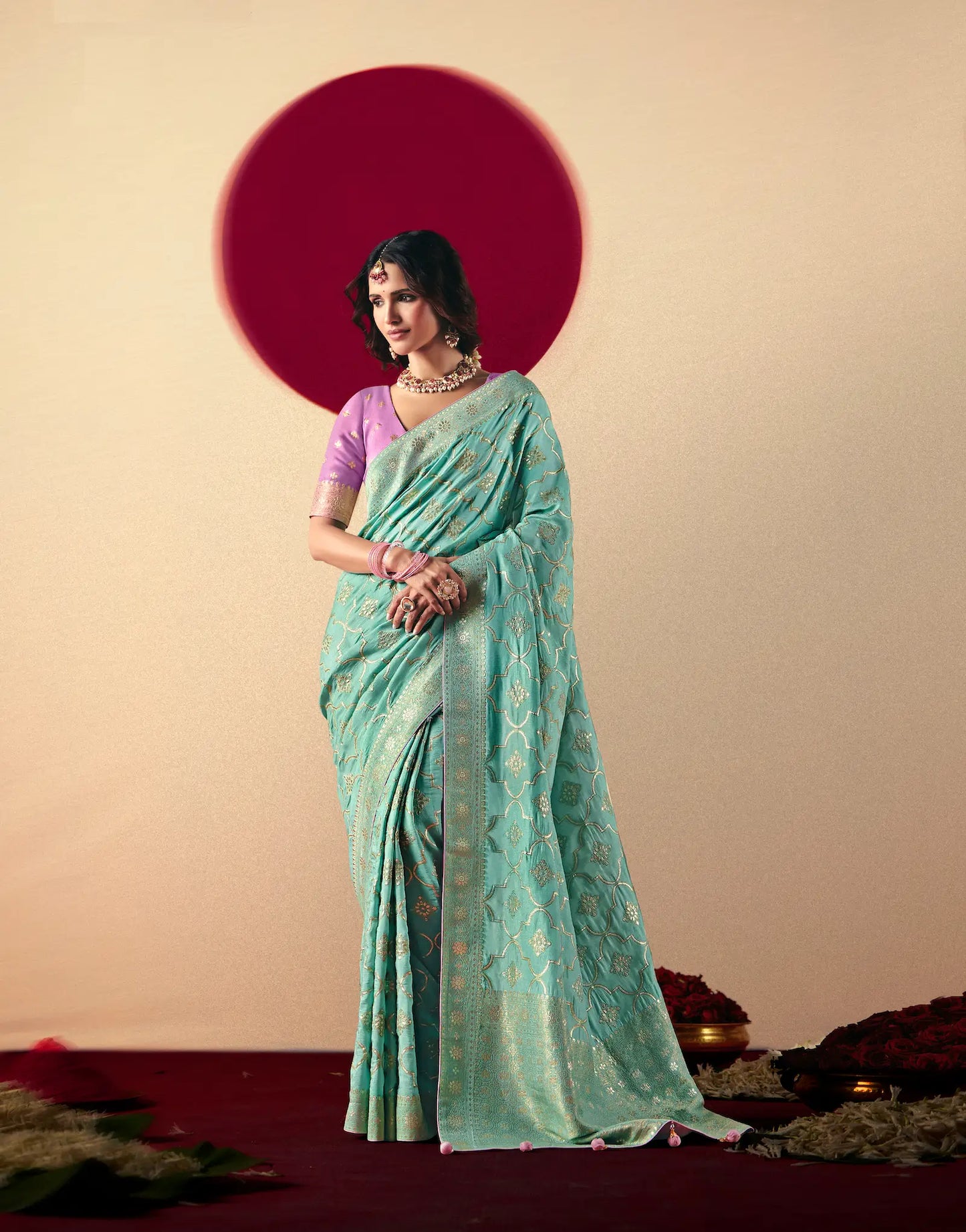 Aqua Blue Viscose Zari Weaving Saree