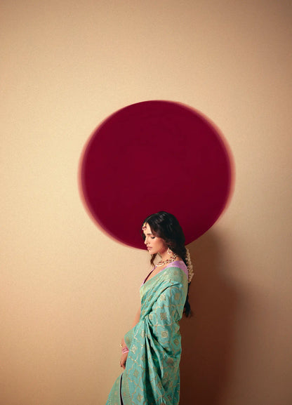 Aqua Blue Viscose Zari Weaving Saree