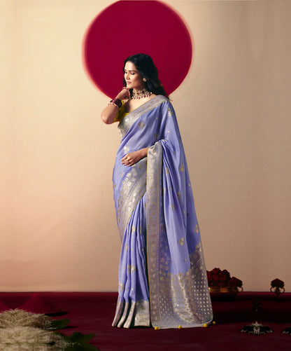 Dusty Lavender Viscose Zari Weaving Saree